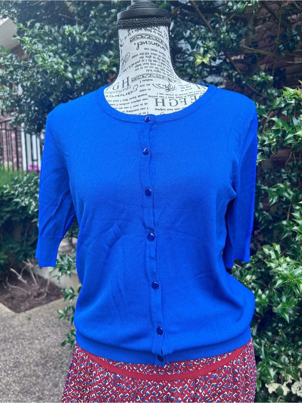 2/28 dressbarn Royal Blue Short Sleeve Knit Lightweight Cardigan S
